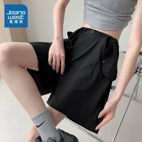 LE真维斯女装2025夏季新款简约纯色百搭休闲风口袋设计女装短裤商品大图