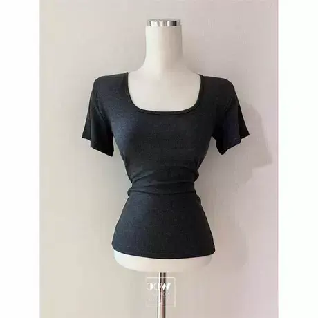 现货 东大门~ U领基础纯色紧身内搭打底紧身短袖T恤图片