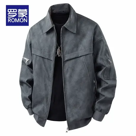 罗蒙美式复古翻领皮衣外套男秋冬款美拉德麂皮绒宽松休闲情侣夹克图片