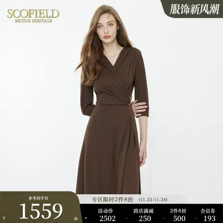 Scofield女优雅气质设计感裙装修身V领七分袖连衣裙秋季新款商品大图