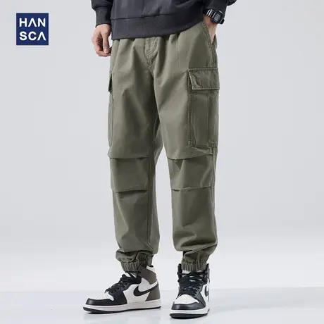 hansca美式复古多口袋工装裤男秋季潮牌纯棉水洗束脚休闲宽松长裤商品大图