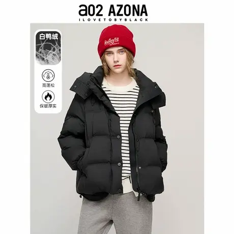 a02羽绒服女款2025新款短款带帽泡芙型宽松版通勤风加厚长袖外套商品大图