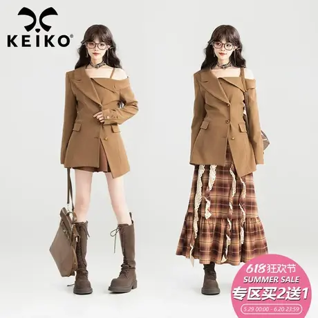 KEIKO 不对称设计露肩西装外套25春夏别致通勤收腰显瘦西装连衣裙商品大图