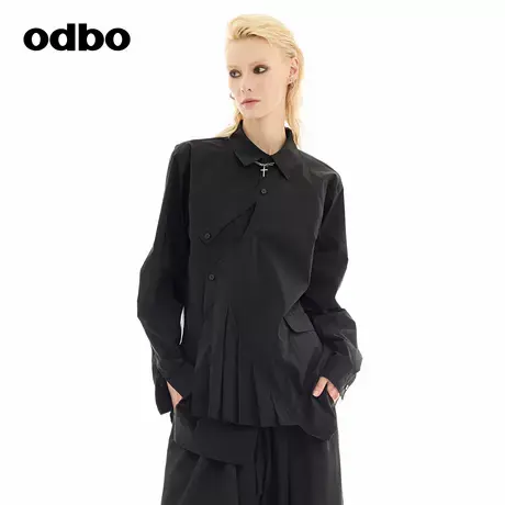 odbo/欧迪比欧时尚高级感设计上衣女2024秋季新款不对称拼接长袖图片