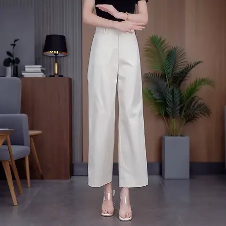 时尚窄版休闲直筒裤女夏季薄款显瘦天丝棉九分裤子舒适高腰阔腿裤商品大图