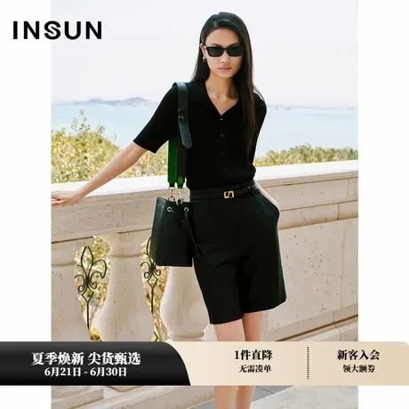 INSUN恩裳天丝羊毛混纺修身薄款针织衫商品大图