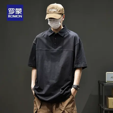 罗蒙2025新款宽松纯色男士短袖polo衫夏季简约纯棉透气翻领T恤N1Z图片