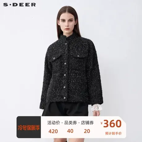 sdeer圣迪奥女装复古立领毛呢短款小香风外套S21462203🧖商品大图