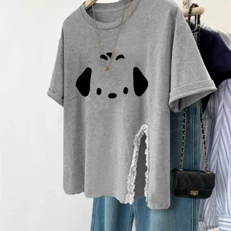 超火cec减龄超好看的开叉短袖T恤女夏季穿搭chic独特上衣服ins潮商品大图