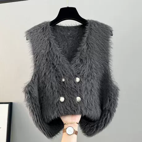 马甲针织开衫秋冬2025新款仿水貂绒毛衣女士背心宽松外搭纯色坎肩商品大图