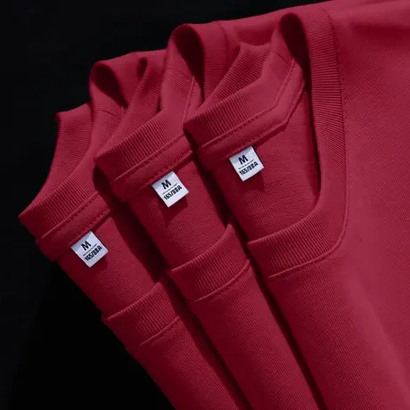 KWV真维斯宽松纯棉女士短袖t恤女2025新款红色上衣女夏日ootd穿搭商品大图