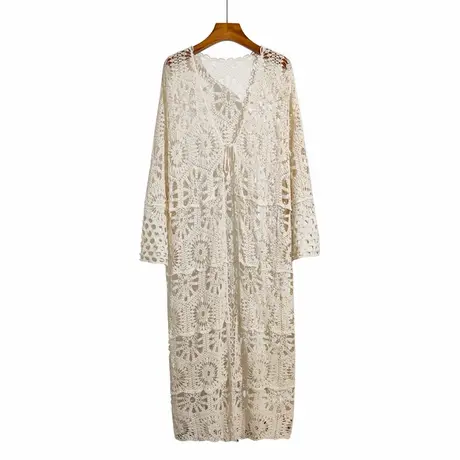 中长款镂空系带连衣裙女夏季新款波西米亚度假风防晒长袖披肩上衣商品大图