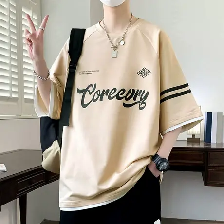 青少年短袖t恤2025新款男孩初中学生纯棉衣服胖大童夏季运动套装商品大图