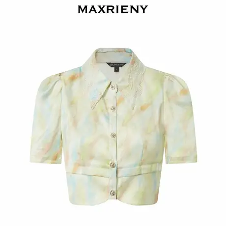 【奥莱】MAXRIENY复古雪纺衫衬衫女油画感晕染截短上衣图片
