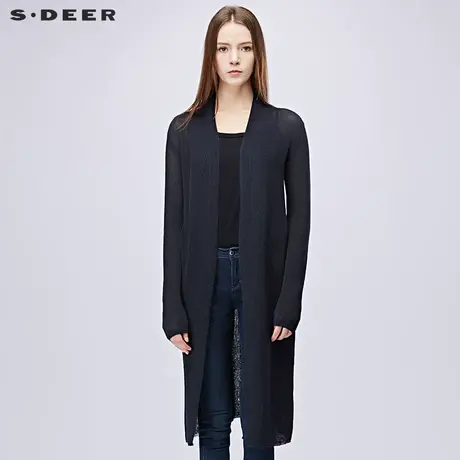 sdeer圣迪奥2018秋装休闲纯色垂坠长款针织开衫空调衫女S17183508图片