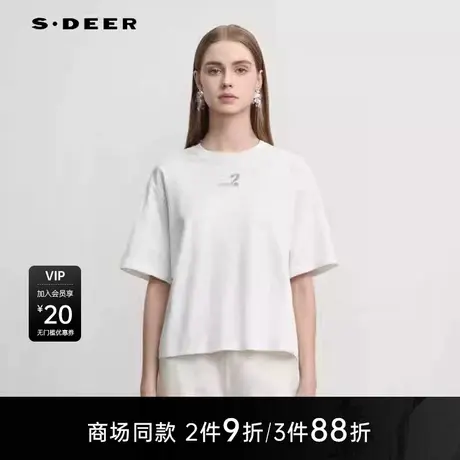 【商场同款】sdeer圣迪奥女时尚撞色字母不规则短袖T恤S25280146图片