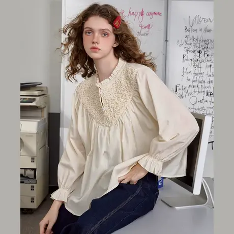 a02【100%棉】设计感法式文艺风娃娃衬衫2025春季女式衬衫商品大图