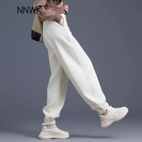 春秋季米白色运动裤子女2025新款束脚休闲裤子宽松灯笼哈伦裤卫裤商品大图