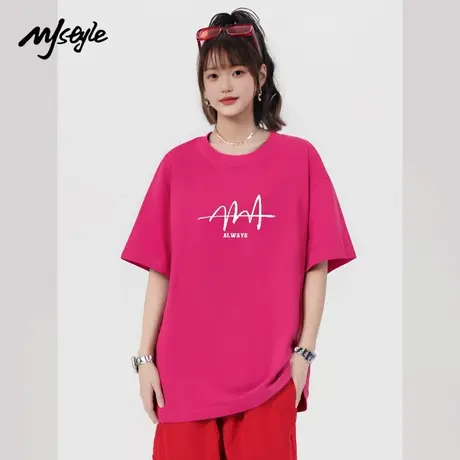 MJ STYLE220克纯棉男女同款短袖T恤女2025新款圆领夏半袖体恤落肩图片