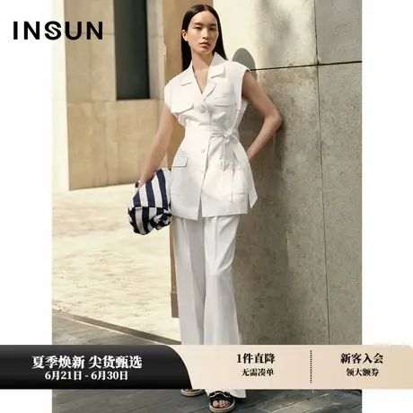 INSUN恩裳夏装老钱风棉麻工装古巴领衬衫商品大图