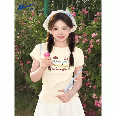 回力短袖女2025夏季新款正肩短款体恤衫休闲百搭可爱纯欲风上衣A图片