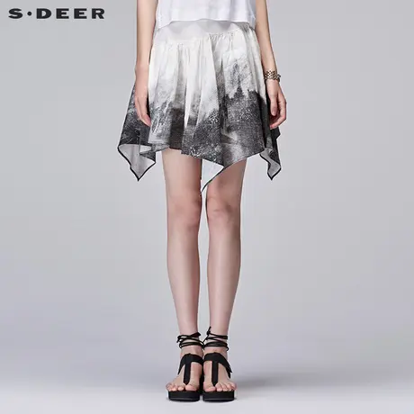 s.deer【新品】圣迪奥女抽象水墨印染女式半身短衣裙S16681305商品大图