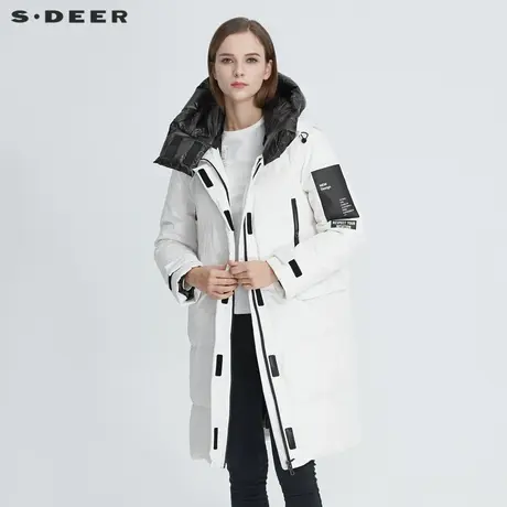 sdeer圣迪奥时尚个性连帽拼接字母印花长款羽绒服女S20482458图片