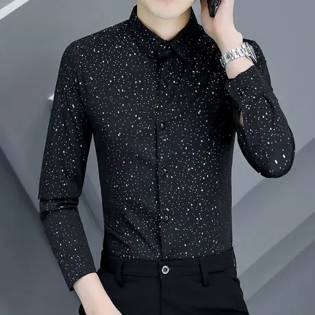 高级感碎花衬衫男长袖春秋季2024新款潮牌烫金满天星帅气时尚衬衣商品大图