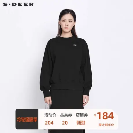 sdeer圣迪奥女装上衣时尚圆领撞色字母黑色长袖卫衣外套S21362229🧦商品大图