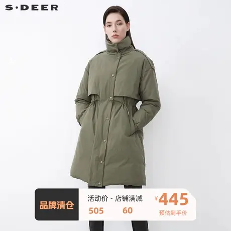 sdeer圣迪奥女装时尚高领抽绳收腰拼接宽松羽绒服S21482428🍆商品大图