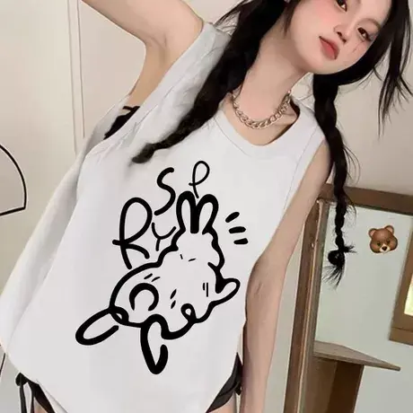 纯棉辣妹吊带运动坎肩背心无袖t恤女夏外穿高级感宽松篮球服上衣图片