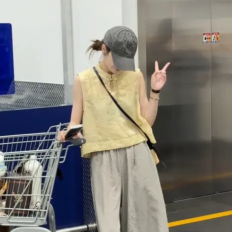 新中式国风盘扣无袖衬衫女2025夏季新款设计感小众别致漂亮上衣潮图片