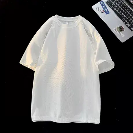 美式简约纯色短袖T恤男2025夏夏季青少年潮流ins百搭宽松圆领半袖商品大图
