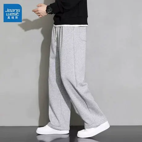 GR真维斯裤子男款2025新款春秋简约宽松直筒抽绳长裤百搭运动裤男图片