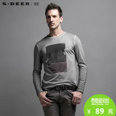 sdeerhe圣迪奥男装时尚舒适休闲纯棉印花男士长袖T恤男H15270215图片