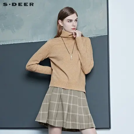 sdeer圣迪奥冬季简约柔软舒适高领罗纹纯色长袖针织衫女S20463513图片