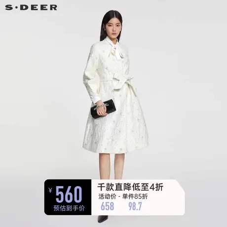 sdeer圣迪奥女装小香风圆领灯笼袖收腰长款风衣S231Z2504图片