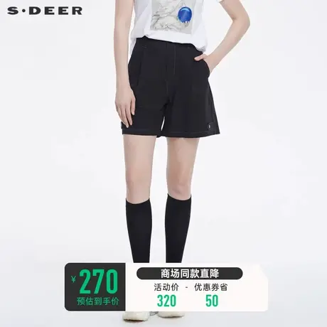sdeer圣迪奥夏装复古休闲插袋撞色明线直筒短裤S22280906图片