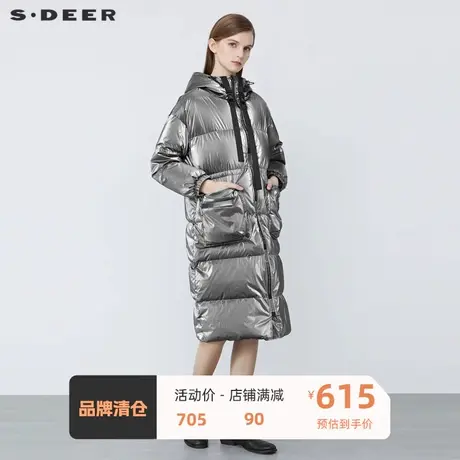 sdeer圣迪奥女装高领连帽撞色字母飘带亮面长款羽绒服S21482437图片