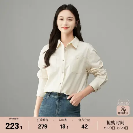 娅丽达休闲温柔长袖衬衫女宽松叠穿休闲外套2025春季新款粉色衬衣图片