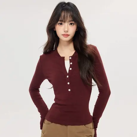 秋季设计感半开领打底衫女显瘦气质长袖短款时尚百搭修身上衣商品大图