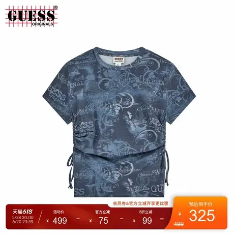 GUESSOriginals女士潮流印花侧边抽绳设计短袖T恤图片