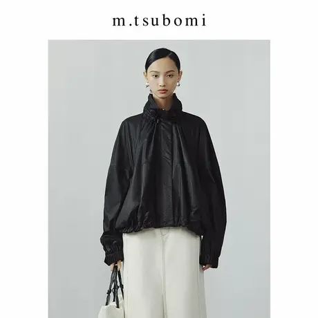 子苞米宽松休闲立领夹克2024春新款设计感气质黑色风衣短款外套女商品大图