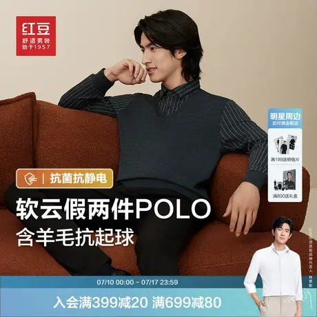 【5A抗菌防螨】红豆假两件针织衫男士25春季新款抗静电长袖polo衫图片