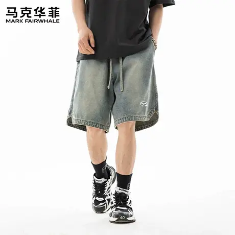 马克华菲牛仔短裤男款潮牌2025新款夏季直筒宽松休闲五分中裤子X图片