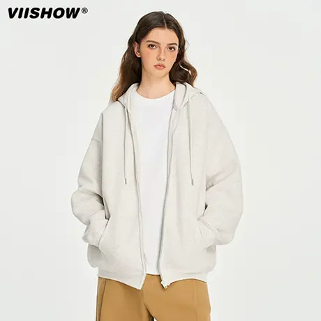 VIISHOW潮牌复古开衫美式重磅连帽卫衣男士慵懒风情侣款拉链外套图片