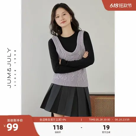 嘉茱莉U领无袖针织马甲女2025春季新款叠穿背心外穿毛衣上衣M879商品大图