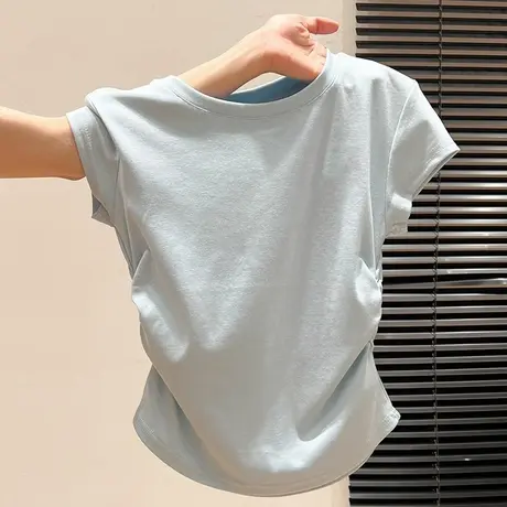 纯欲性感褶皱收腰短袖T恤女夏季修身韩版短款小个子chic甜辣上衣商品大图