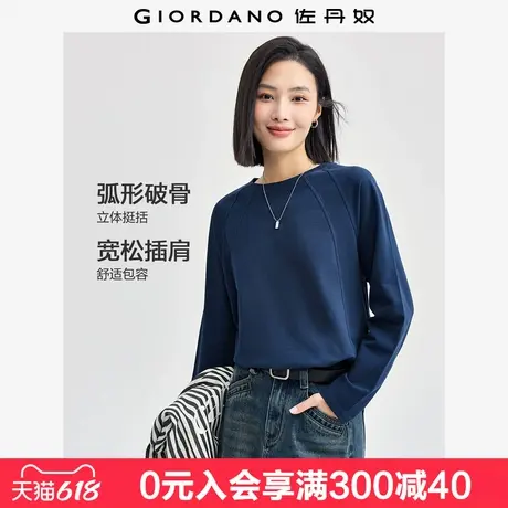 佐丹奴长袖T恤女新款纯棉卫衣布破骨宽松插肩圆领套头衫13324712图片