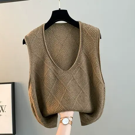 秋装2025新款时尚v领针织背心女款毛衣马甲无袖上衣坎肩韩系马夹商品大图